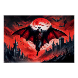 Póster Vampiro volando sobre el embrujado castillo