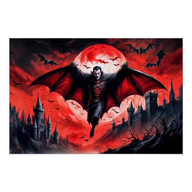 Póster Vampiro volando sobre el embrujado castillo (Anverso)