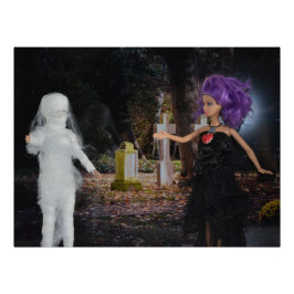 Póster Vampiro y momia en la caza. Halloween