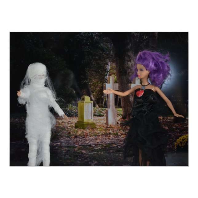 Póster Vampiro y momia en la caza. Halloween (Anverso)