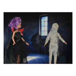 Póster Vampiro y momia en la caza. Halloween