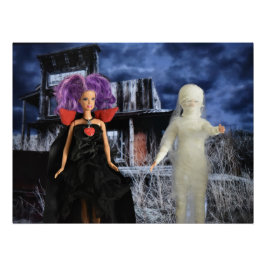 Póster Vampiro y momia en la caza. Halloween