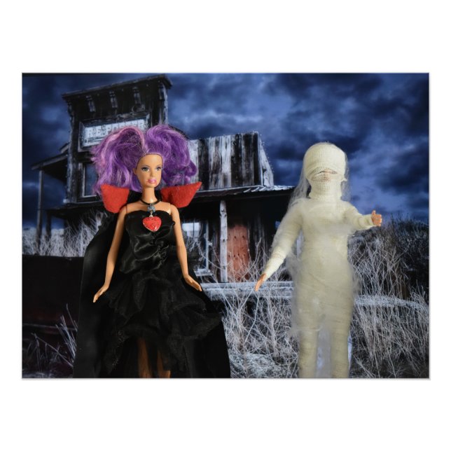 Póster Vampiro y momia en la caza. Halloween (Anverso)