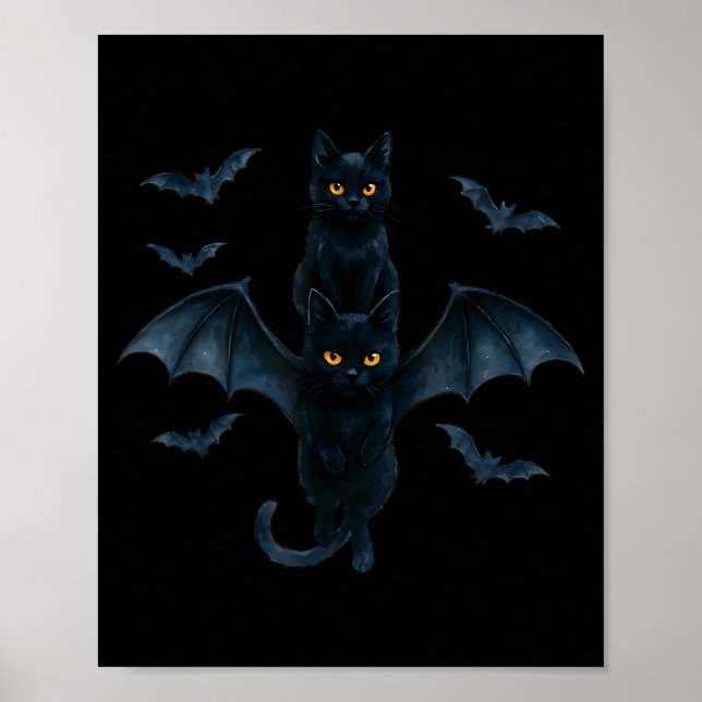 Póster Vamre Cat With Bat Wings _ Cute Soky Halloween Des (Frente)