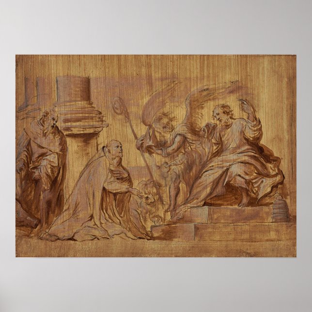 Póster Van Dyck - Anoniem Un Obispo Que Se arrodilla Ante (Frente)