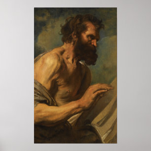 Póster Van Dyck - Estudio de un hombre barbudo con manos