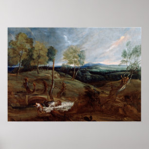 Póster Van Dyck - Paisaje al Atardecer Con Pastor Y Reba…
