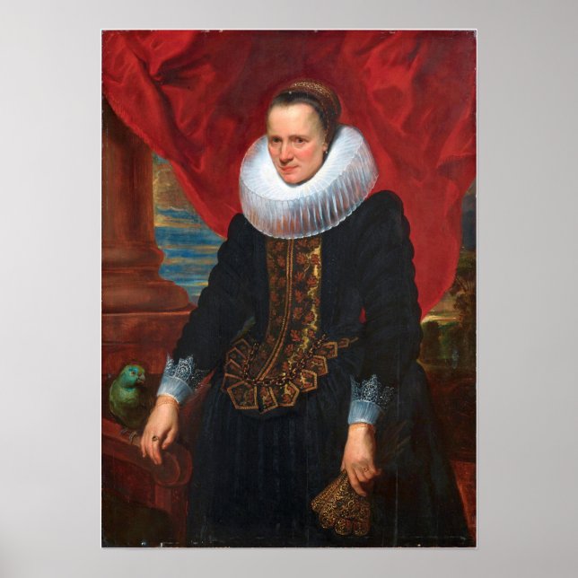 Póster Van Dyck - Retrato De Una Mujer Con Su Loro (Frente)