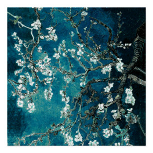 Póster Van Gogh Almond Blossoms Oscuro Verde azulado