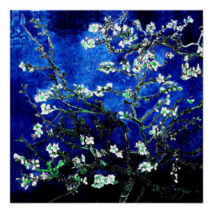 Póster Van Gogh Almond Flores azul verde