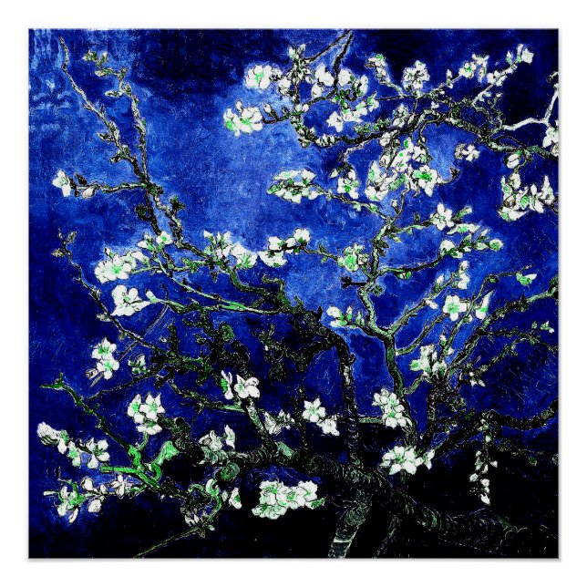 Póster Van Gogh Almond Flores azul verde (Anverso)