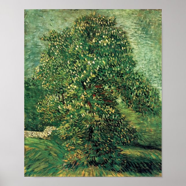 Póster Van Gogh - Árbol de castaño en flor (Frente)