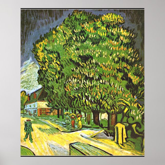 Póster Van Gogh - Árboles de castaño en Bloom, pintura de (Frente)