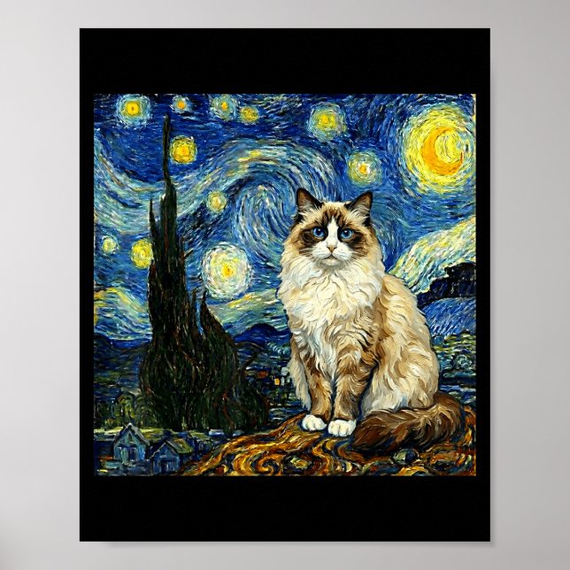 Póster Van Gogh Art Starry Night - Funny Ragdoll Cat Arti (Frente)