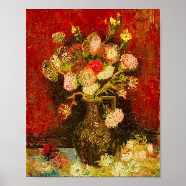 Póster Van Gogh Asterias Chinas y Gladiolos (Frente)