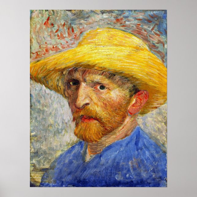 Póster Van Gogh - Autoretrato Con Gorra De Paja 1887 (Frente)