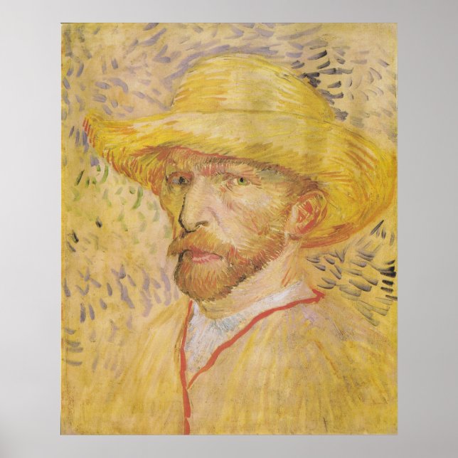 Póster van Gogh - autorretrato con Gorra de paja (1887) (Frente)