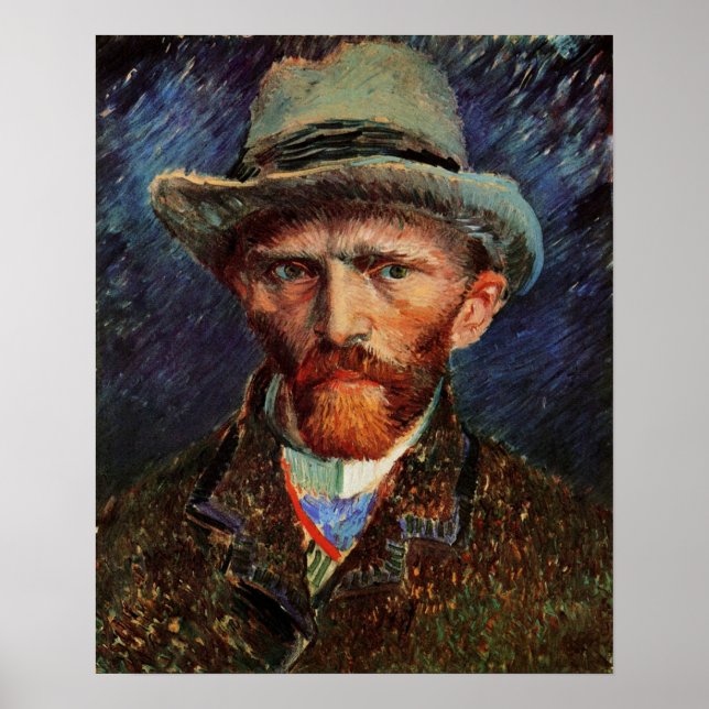 Póster Van Gogh; Autorretrato con sombrero de fieltro gri (Frente)