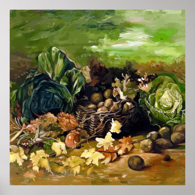 Póster Van Gogh Basket of Potatoes, Leaves, Vegetables  (Frente)