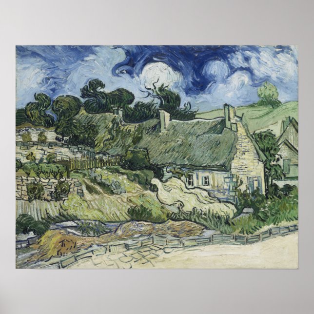 Póster Van Gogh - Cabañas con Techo de Paja en Cordeville (Frente)
