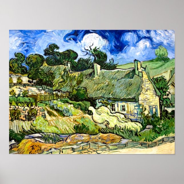 Póster Van Gogh - Cabañas de paja en Cordeville (Frente)