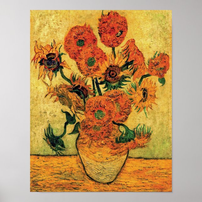 Póster Van Gogh - Caja De Vida Con Quince Sunflowers (Frente)