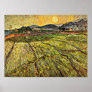 Póster Van Gogh - Campo cerrado con sol naciente