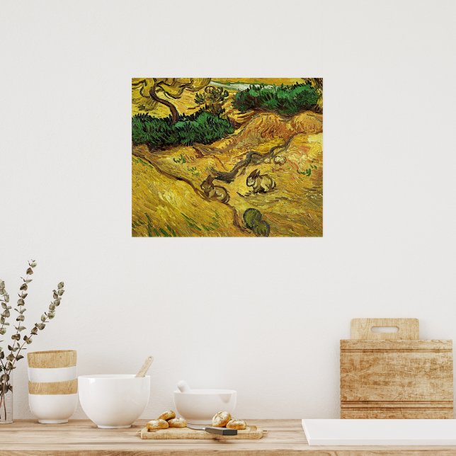 Póster Van Gogh - Campo con dos conejos (Cocina)
