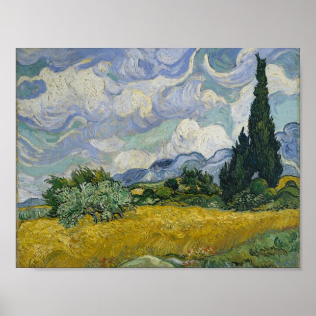 Póster Van Gogh. Campo de trigo con cipreses. (Frente)