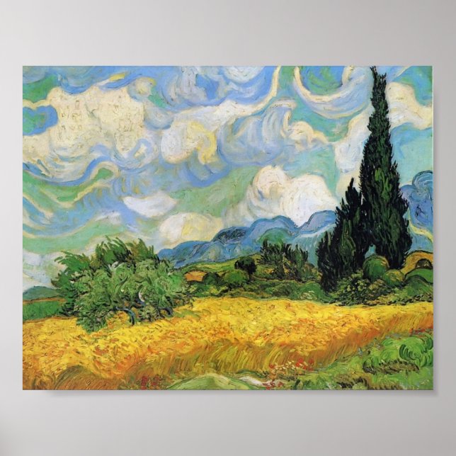 Póster Van Gogh - Campo de trigo con cipreses (Frente)