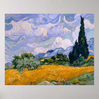 Póster Van Gogh, campo de trigo con cipreses, 1889
