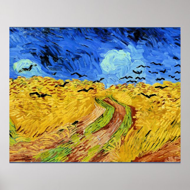 Póster Van Gogh - Campo de Trigo con cuervos, pintura fam (Frente)