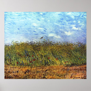 Póster Van Gogh: Campo de trigo con las amapolas y la