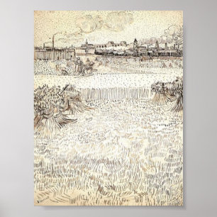 Póster Van Gogh - campo de trigo con las gavillas y Arles