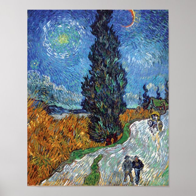 Póster Van Gogh - Carretera Con Bella Artes De Cipreses (Frente)