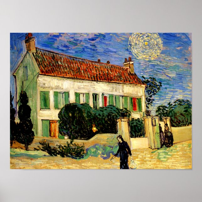 Póster Van Gogh - Casa Blanca de noche (Frente)