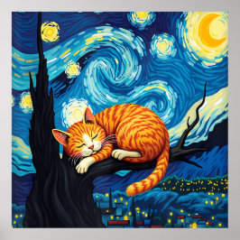 Póster van Gogh Cat Art