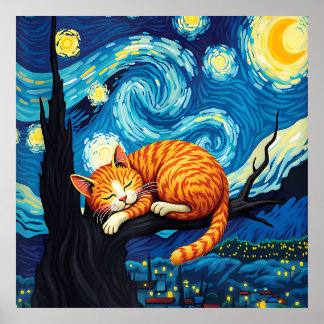 Póster van Gogh Cat Art