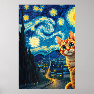 Póster van Gogh Cat Art