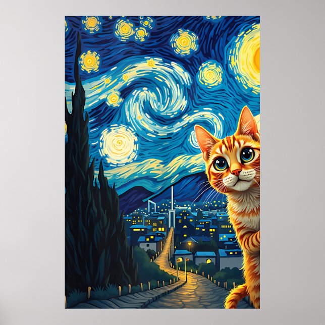 Póster van Gogh Cat Art (Frente)