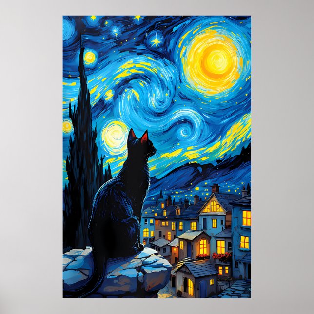 Póster van Gogh Cat Art (Frente)