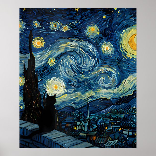Póster van Gogh Cat Art (Frente)