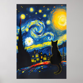 Póster van Gogh Cat Art