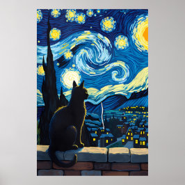 Póster van Gogh Cat Art