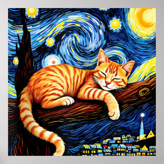 Póster van Gogh Cat Art