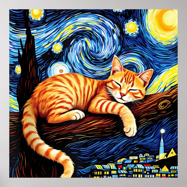 Póster van Gogh Cat Art (Frente)