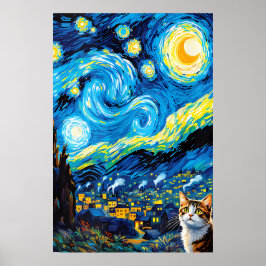 Póster van Gogh Cat Art