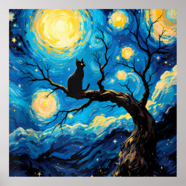 Póster van Gogh Cat Art