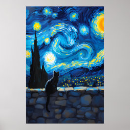 Póster van Gogh Cat Art