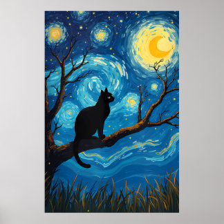 Póster van Gogh Cat Art